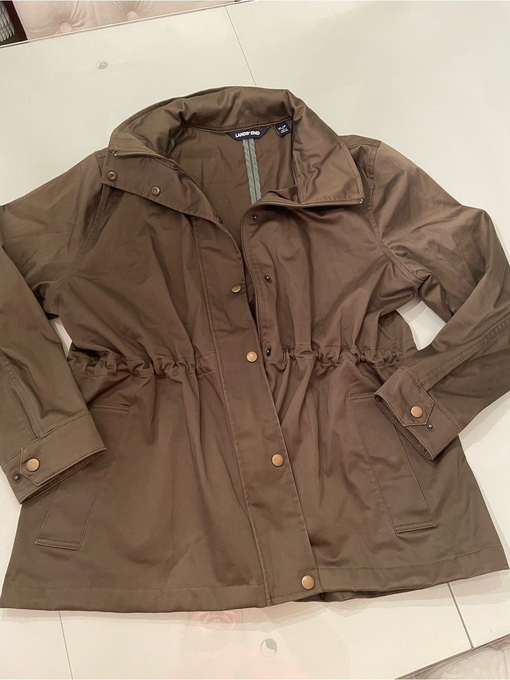 Lands' End Olive Utility Anorak with Drawstring Waist